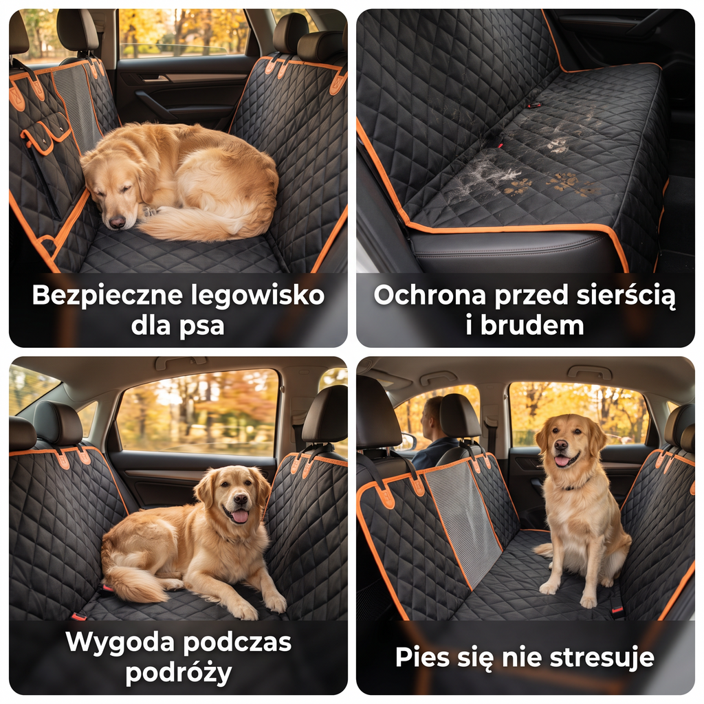 Bezpieczne legowisko dla psa, ochrona przed sierścią i brudem, wygoda podczas podróży, pies się nie stresuje