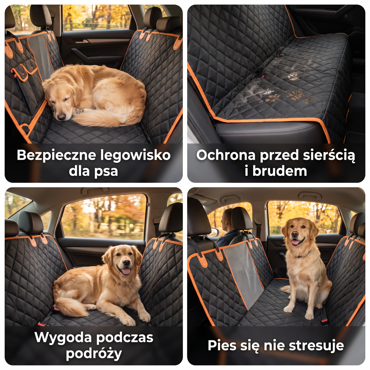Bezpieczne legowisko dla psa, ochrona przed sierścią i brudem, wygoda podczas podróży, pies się nie stresuje